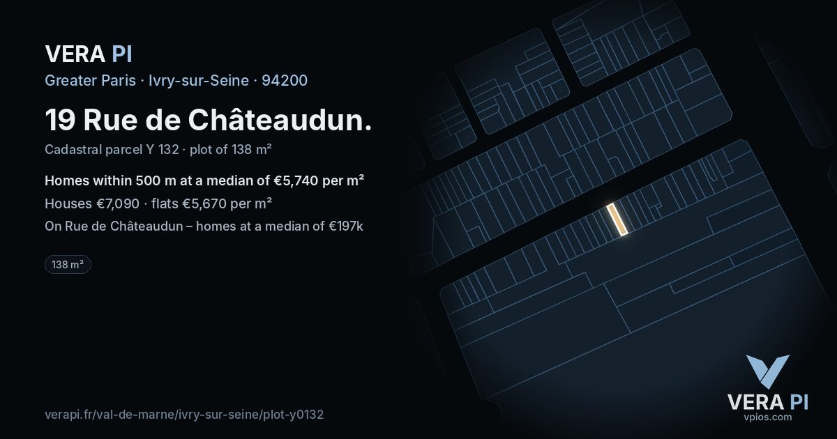 19 Rue de Châteaudun, Ivry-sur-Seine at night – the plot lit, the parcels around coloured by the prices near them