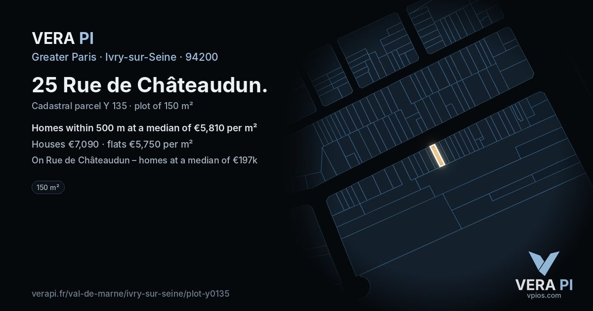 25 Rue de Châteaudun, Ivry-sur-Seine at night – the plot lit, the parcels around coloured by the prices near them