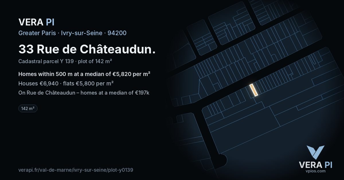 33 Rue de Châteaudun, Ivry-sur-Seine at night – the plot lit, the parcels around coloured by the prices near them