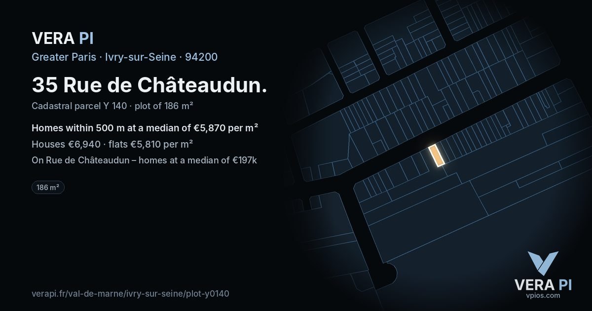 35 Rue de Châteaudun, Ivry-sur-Seine at night – the plot lit, the parcels around coloured by the prices near them