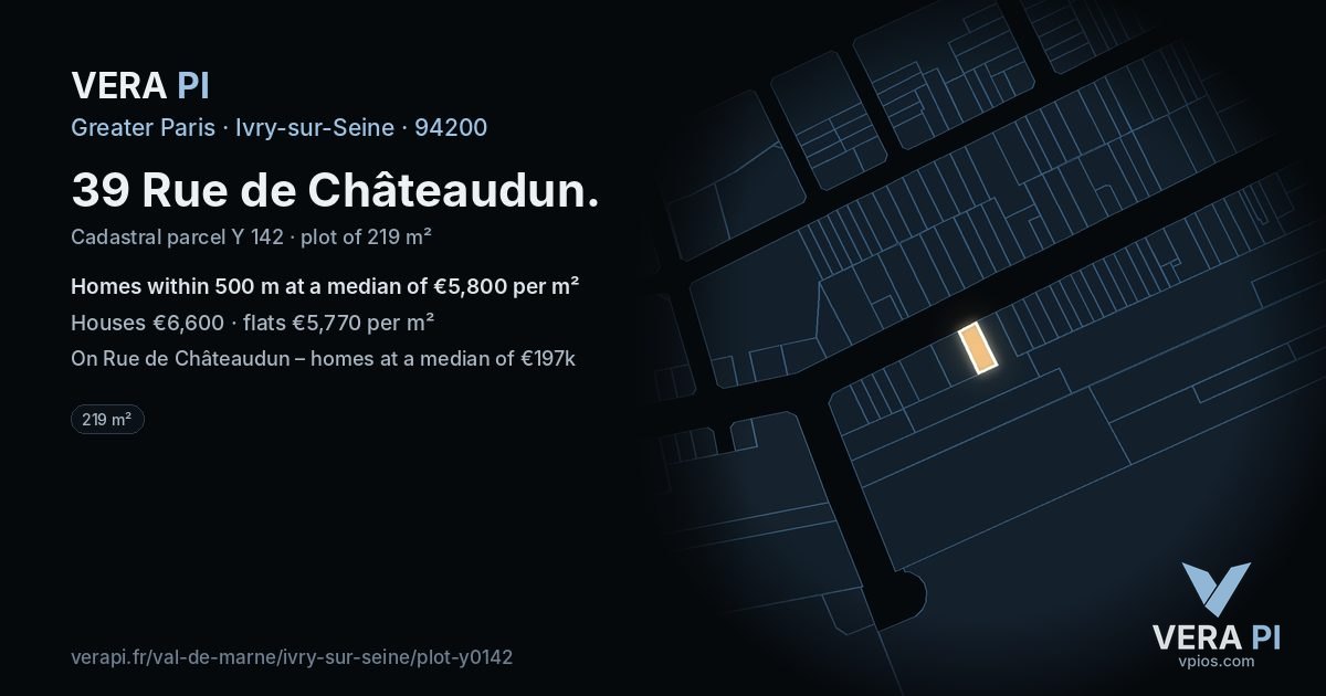 39 Rue de Châteaudun, Ivry-sur-Seine at night – the plot lit, the parcels around coloured by the prices near them