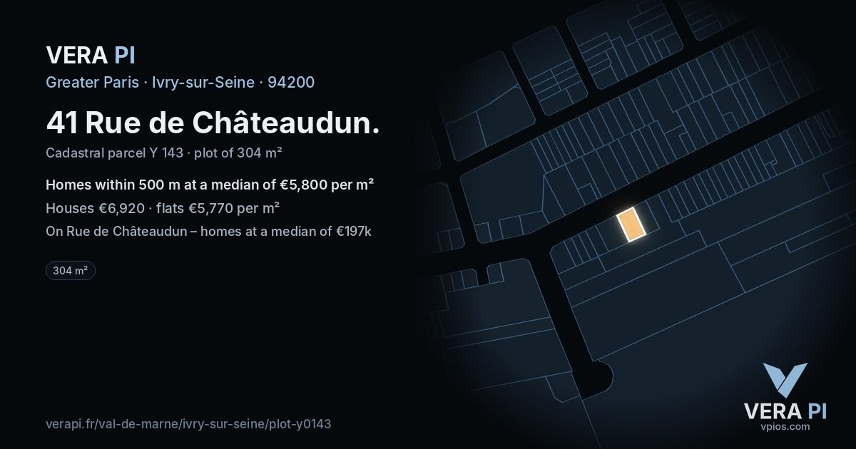 41 Rue de Châteaudun, Ivry-sur-Seine at night – the plot lit, the parcels around coloured by the prices near them