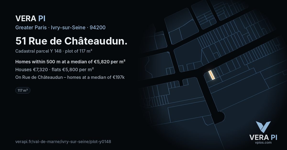 51 Rue de Châteaudun, Ivry-sur-Seine at night – the plot lit, the parcels around coloured by the prices near them