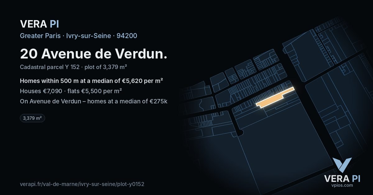 20 Avenue de Verdun, Ivry-sur-Seine at night – the plot lit, the parcels around coloured by the prices near them