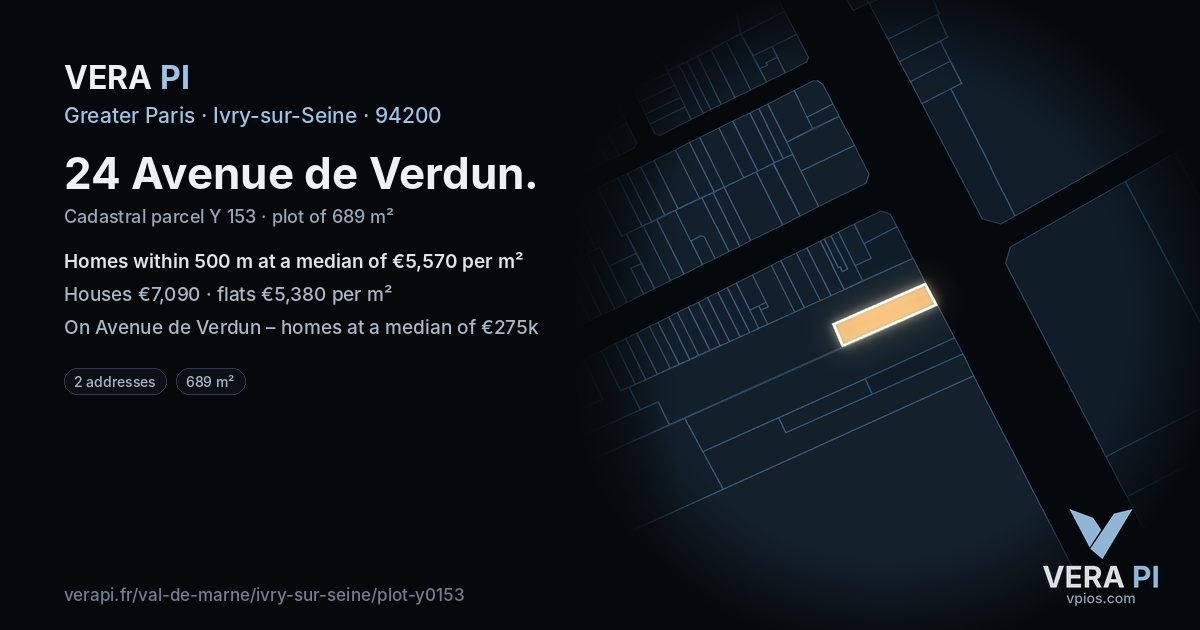24 Avenue de Verdun, Ivry-sur-Seine at night – the plot lit, the parcels around coloured by the prices near them