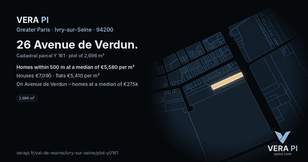 26 Avenue de Verdun, Ivry-sur-Seine at night – the plot lit, the parcels around coloured by the prices near them