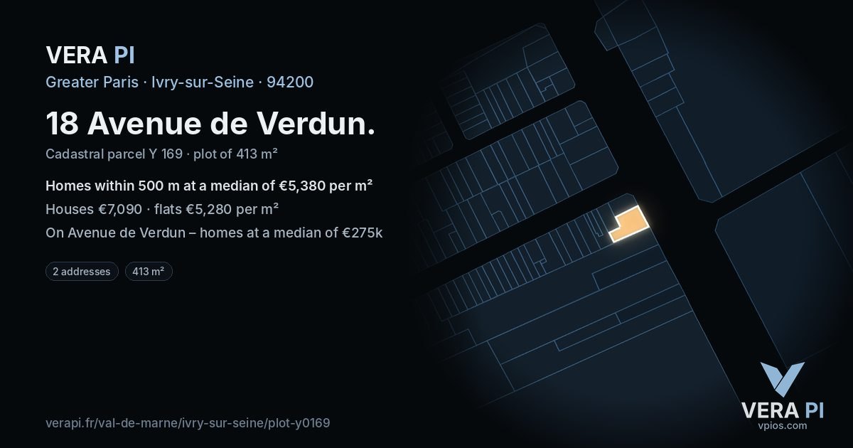18 Avenue de Verdun, Ivry-sur-Seine at night – the plot lit, the parcels around coloured by the prices near them