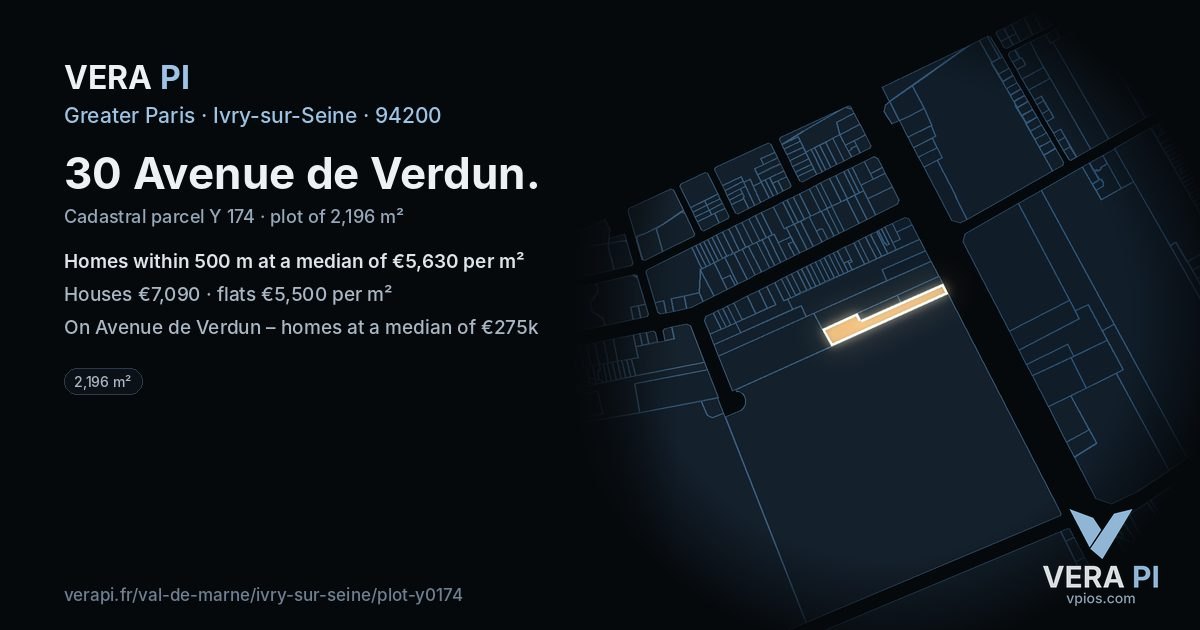 30 Avenue de Verdun, Ivry-sur-Seine at night – the plot lit, the parcels around coloured by the prices near them