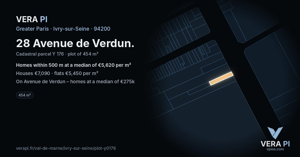 28 Avenue de Verdun, Ivry-sur-Seine at night – the plot lit, the parcels around coloured by the prices near them
