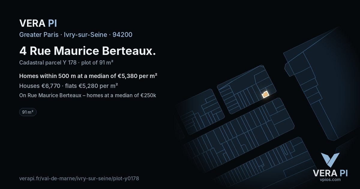 4 Rue Maurice Berteaux, Ivry-sur-Seine at night – the plot lit, the parcels around coloured by the prices near them