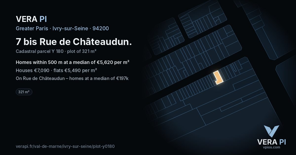 7 bis Rue de Châteaudun, Ivry-sur-Seine at night – the plot lit, the parcels around coloured by the prices near them