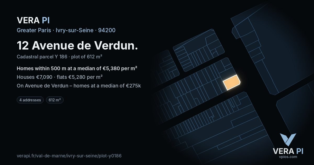 12 Avenue de Verdun, Ivry-sur-Seine at night – the plot lit, the parcels around coloured by the prices near them