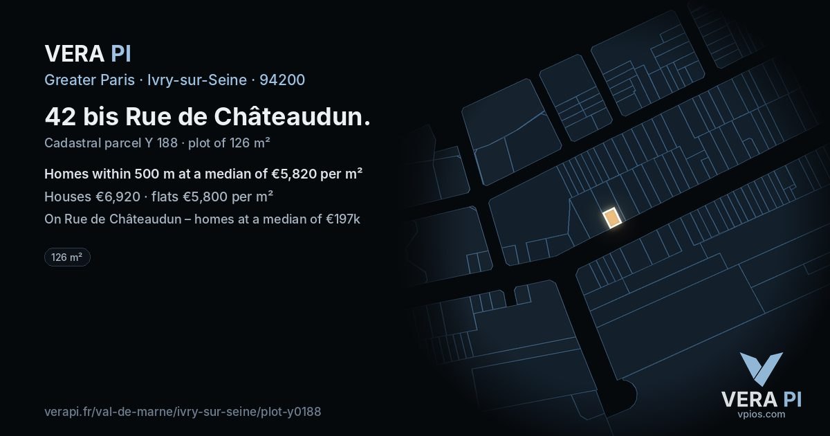 42 bis Rue de Châteaudun, Ivry-sur-Seine at night – the plot lit, the parcels around coloured by the prices near them