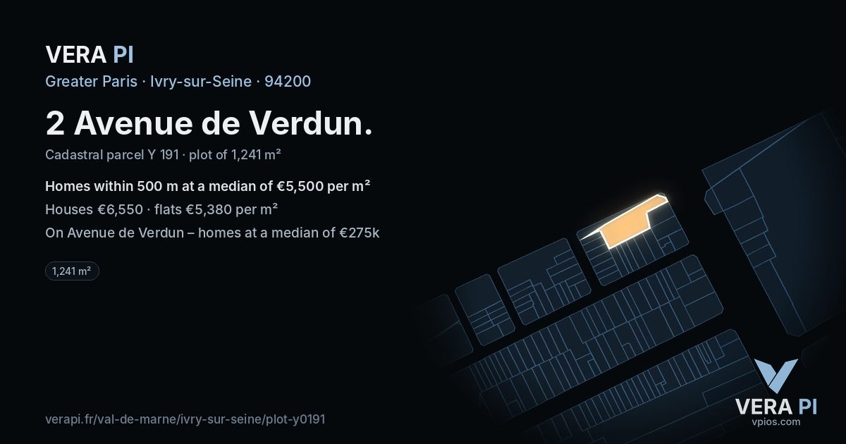 2 Avenue de Verdun, Ivry-sur-Seine at night – the plot lit, the parcels around coloured by the prices near them