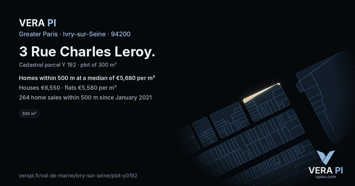3 Rue Charles Leroy, Ivry-sur-Seine at night – the plot lit, the parcels around coloured by the prices near them