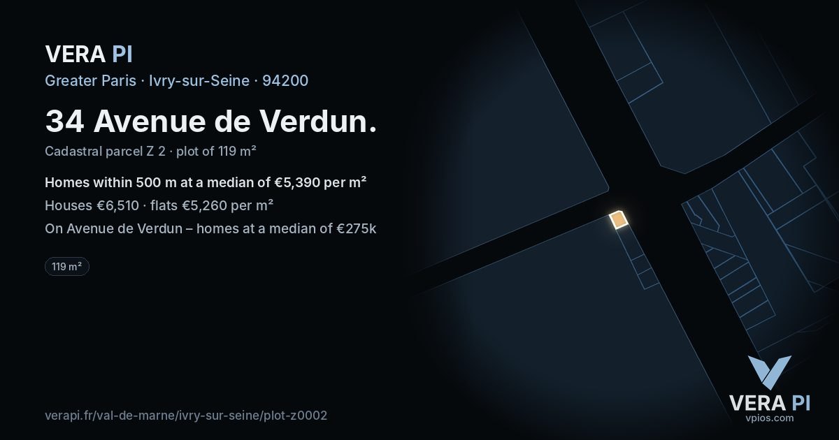 34 Avenue de Verdun, Ivry-sur-Seine at night – the plot lit, the parcels around coloured by the prices near them