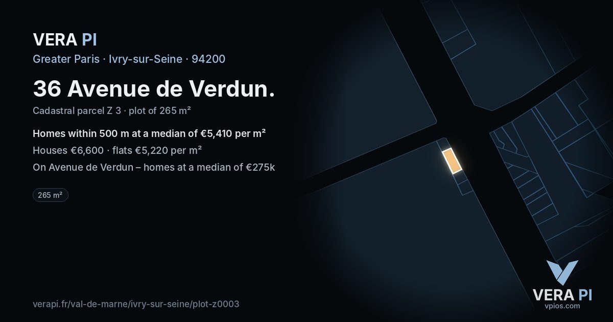 36 Avenue de Verdun, Ivry-sur-Seine at night – the plot lit, the parcels around coloured by the prices near them