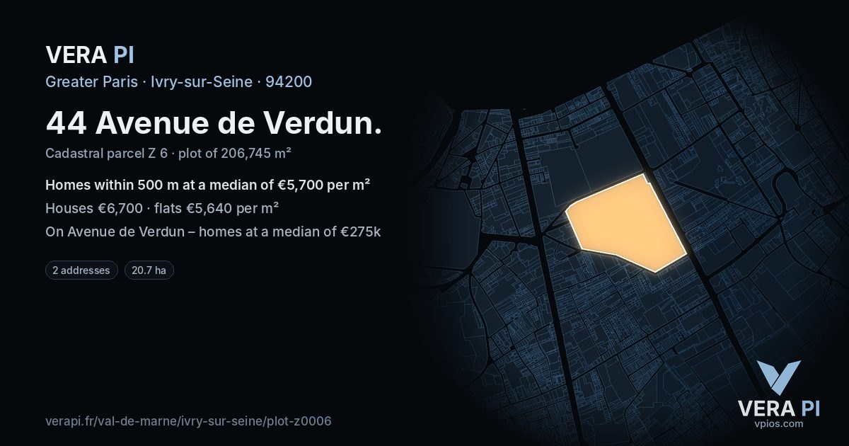44 Avenue de Verdun, Ivry-sur-Seine at night – the plot lit, the parcels around coloured by the prices near them
