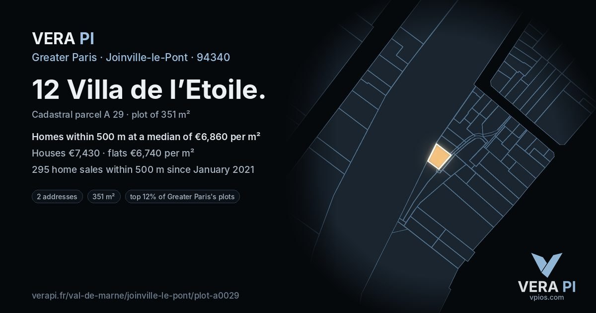 12 Villa de l’Etoile, Joinville-le-Pont at night – the plot lit, the parcels around coloured by the prices near them