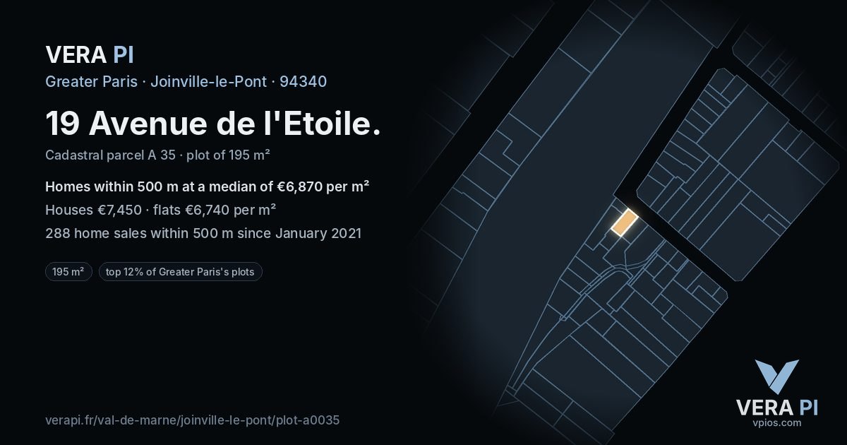 19 Avenue de l'Etoile, Joinville-le-Pont at night – the plot lit, the parcels around coloured by the prices near them