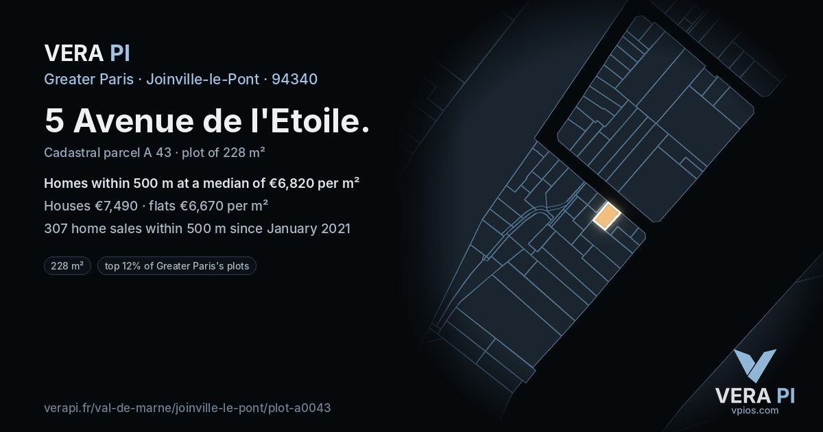 5 Avenue de l'Etoile, Joinville-le-Pont at night – the plot lit, the parcels around coloured by the prices near them