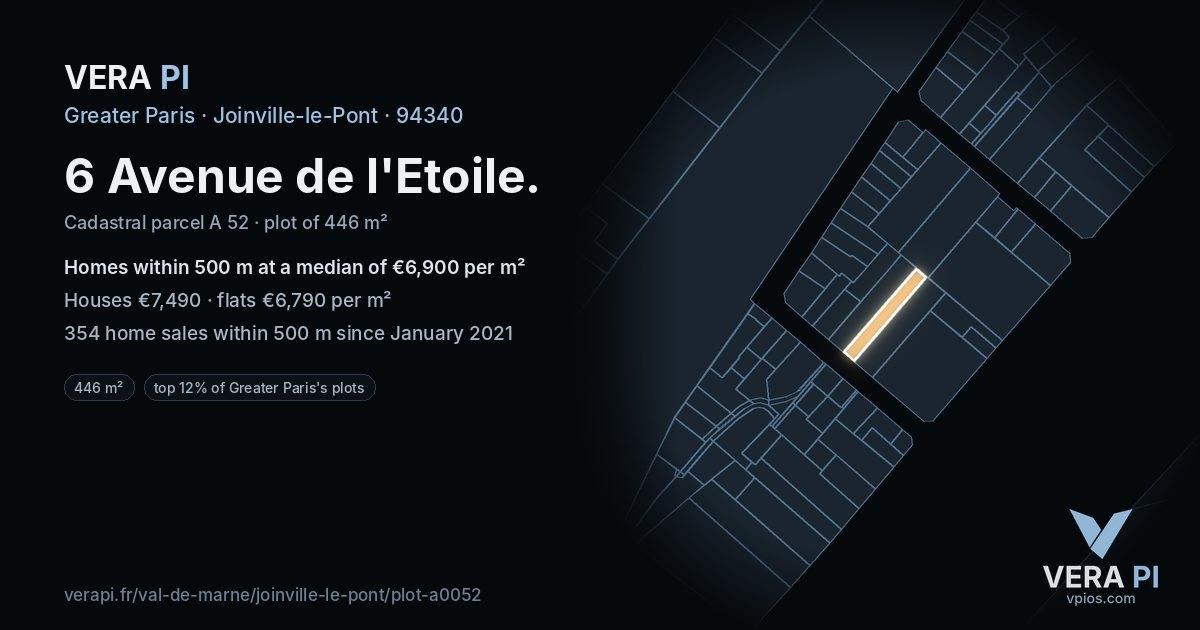 6 Avenue de l'Etoile, Joinville-le-Pont at night – the plot lit, the parcels around coloured by the prices near them