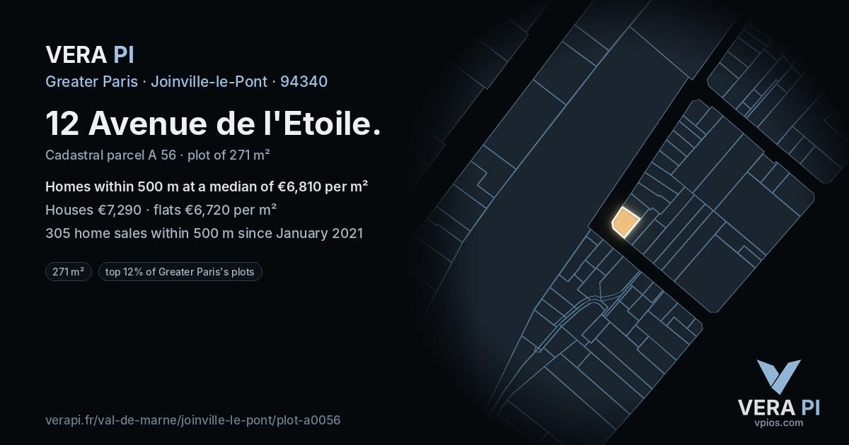 12 Avenue de l'Etoile, Joinville-le-Pont at night – the plot lit, the parcels around coloured by the prices near them