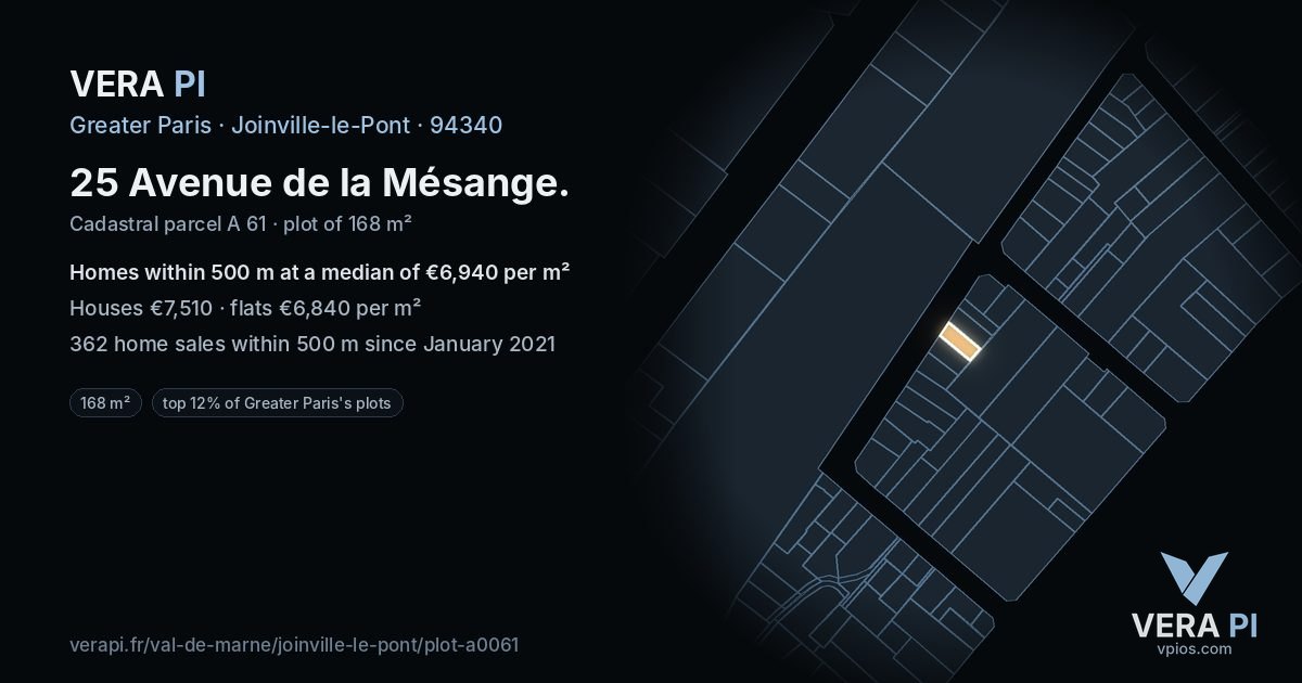 25 Avenue de la Mésange, Joinville-le-Pont at night – the plot lit, the parcels around coloured by the prices near them