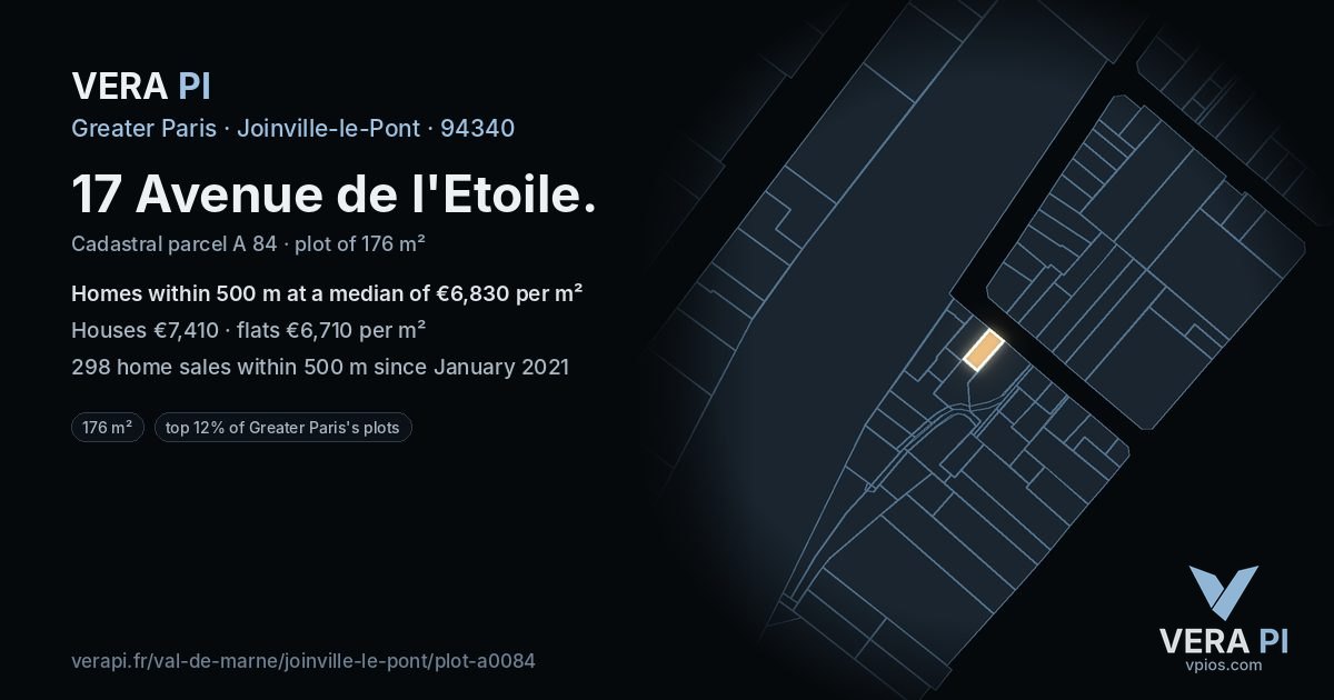 17 Avenue de l'Etoile, Joinville-le-Pont at night – the plot lit, the parcels around coloured by the prices near them