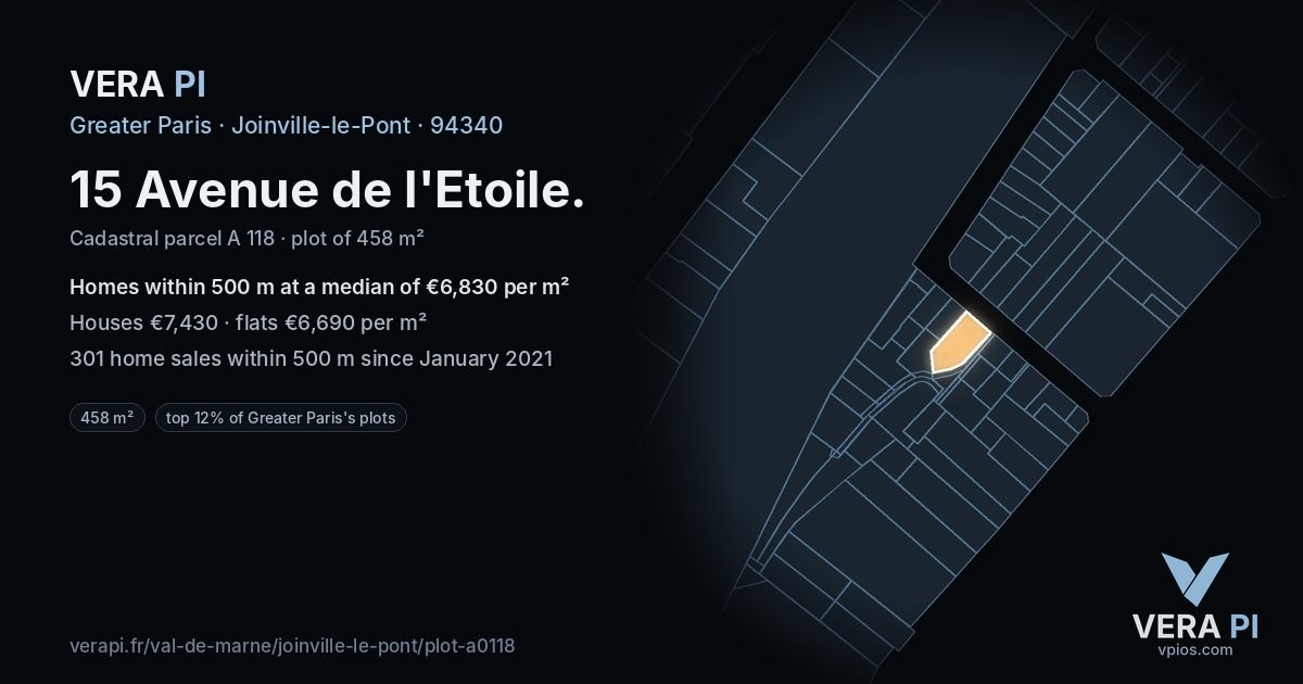 15 Avenue de l'Etoile, Joinville-le-Pont at night – the plot lit, the parcels around coloured by the prices near them