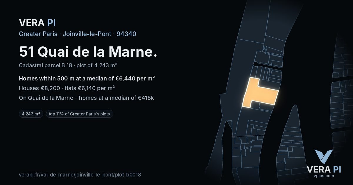 51 Quai de la Marne, Joinville-le-Pont at night – the plot lit, the parcels around coloured by the prices near them