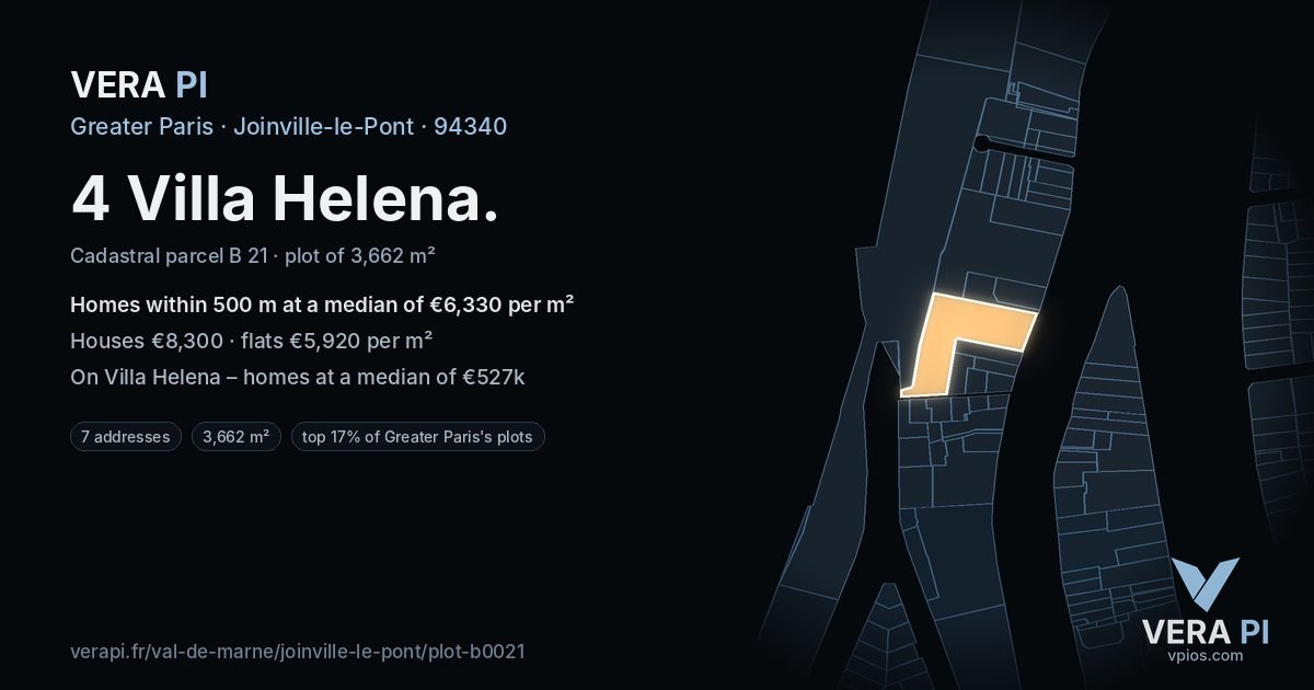 4 Villa Helena, Joinville-le-Pont at night – the plot lit, the parcels around coloured by the prices near them