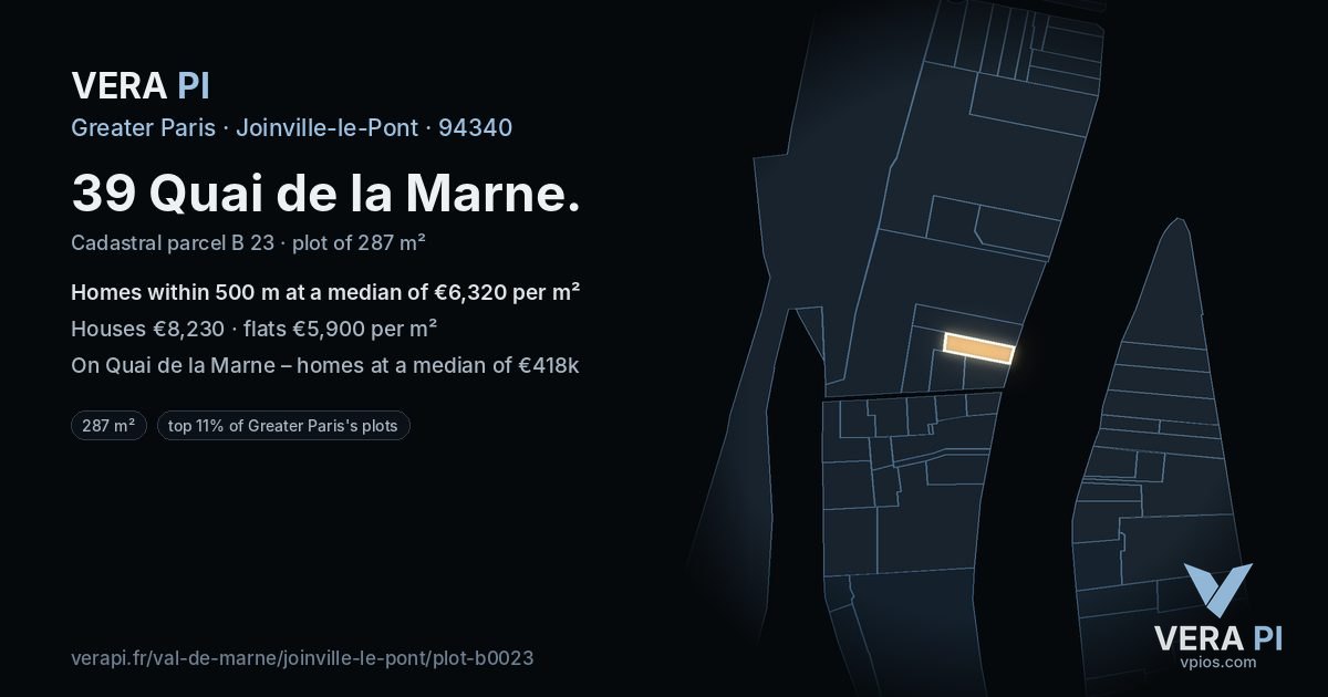 39 Quai de la Marne, Joinville-le-Pont at night – the plot lit, the parcels around coloured by the prices near them
