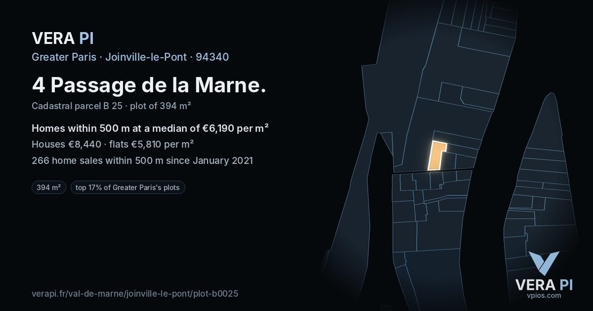 4 Passage de la Marne, Joinville-le-Pont at night – the plot lit, the parcels around coloured by the prices near them