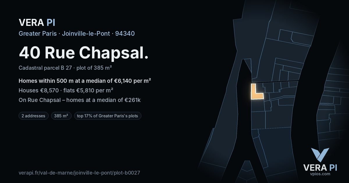 40 Rue Chapsal, Joinville-le-Pont at night – the plot lit, the parcels around coloured by the prices near them