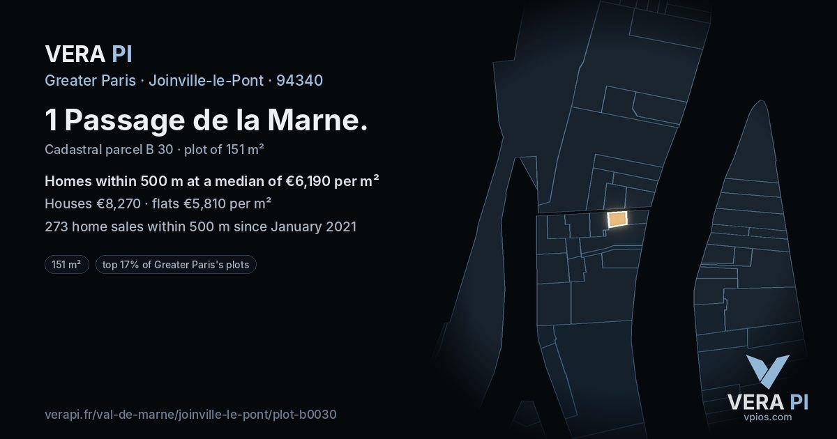 1 Passage de la Marne, Joinville-le-Pont at night – the plot lit, the parcels around coloured by the prices near them