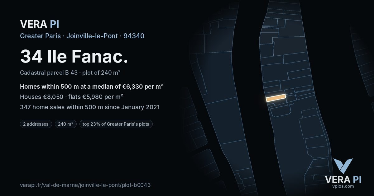 34 Ile Fanac, Joinville-le-Pont at night – the plot lit, the parcels around coloured by the prices near them