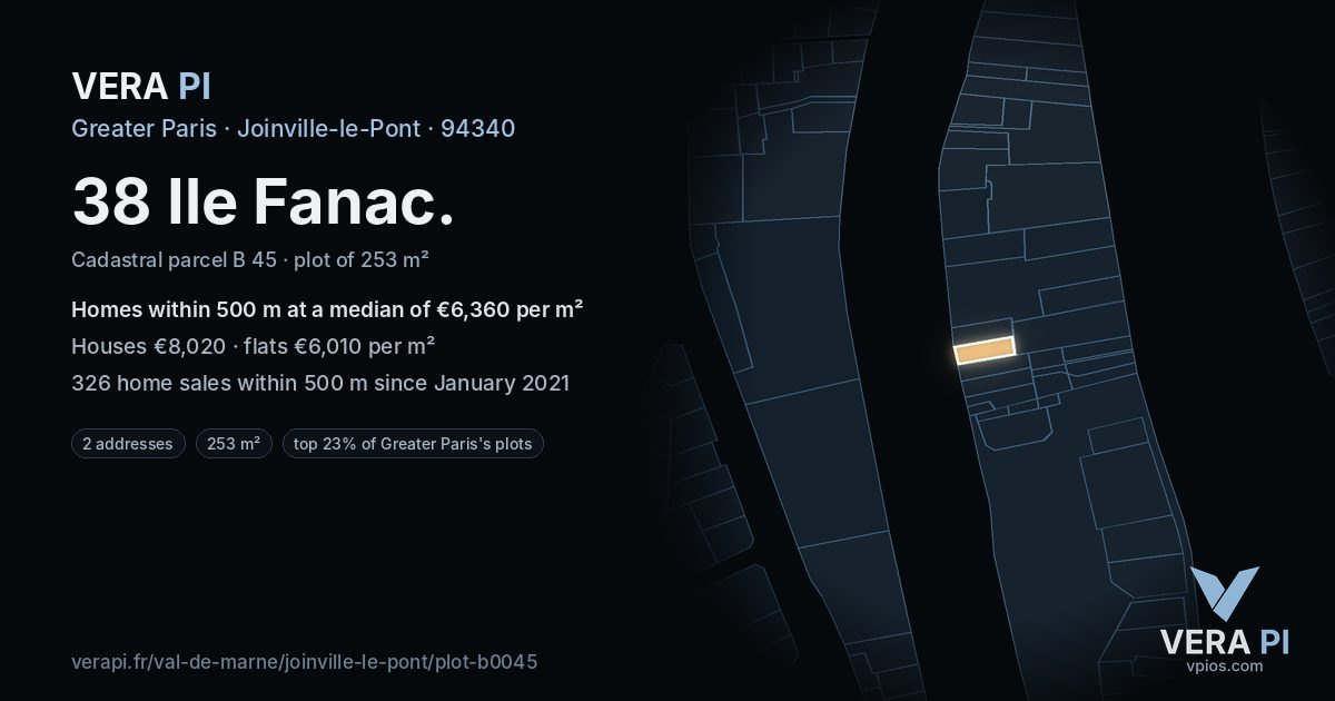 38 Ile Fanac, Joinville-le-Pont at night – the plot lit, the parcels around coloured by the prices near them