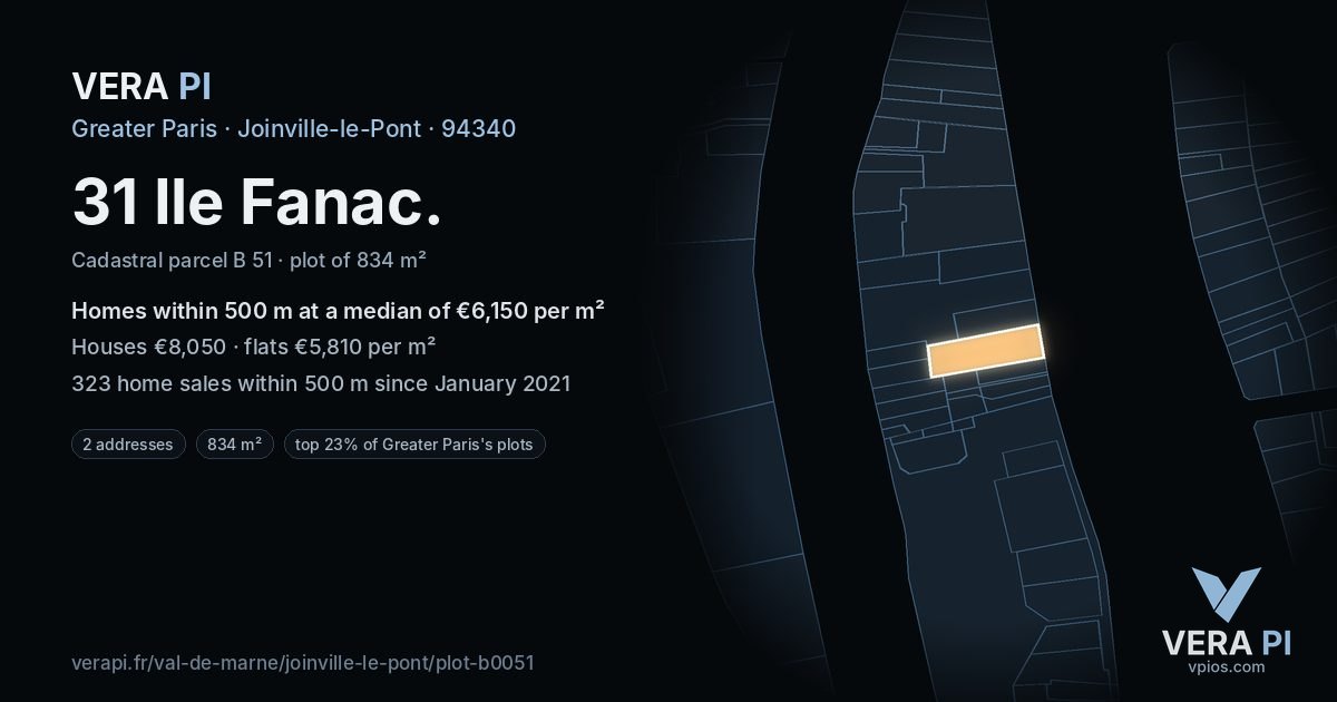 31 Ile Fanac, Joinville-le-Pont at night – the plot lit, the parcels around coloured by the prices near them