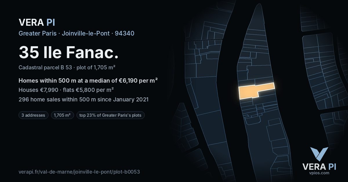 35 Ile Fanac, Joinville-le-Pont at night – the plot lit, the parcels around coloured by the prices near them