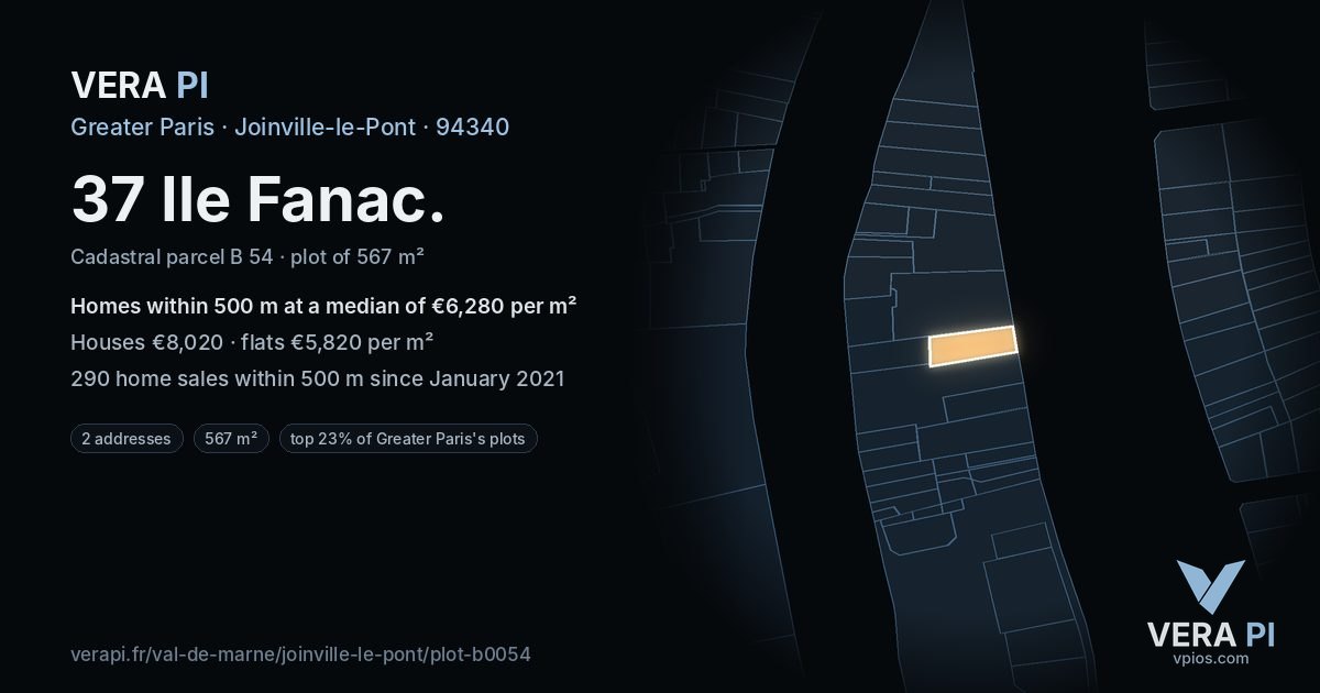 37 Ile Fanac, Joinville-le-Pont at night – the plot lit, the parcels around coloured by the prices near them