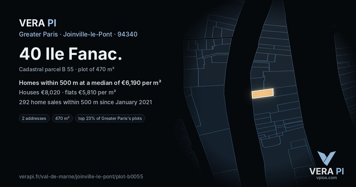 40 Ile Fanac, Joinville-le-Pont at night – the plot lit, the parcels around coloured by the prices near them