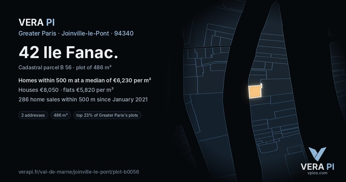 42 Ile Fanac, Joinville-le-Pont at night – the plot lit, the parcels around coloured by the prices near them