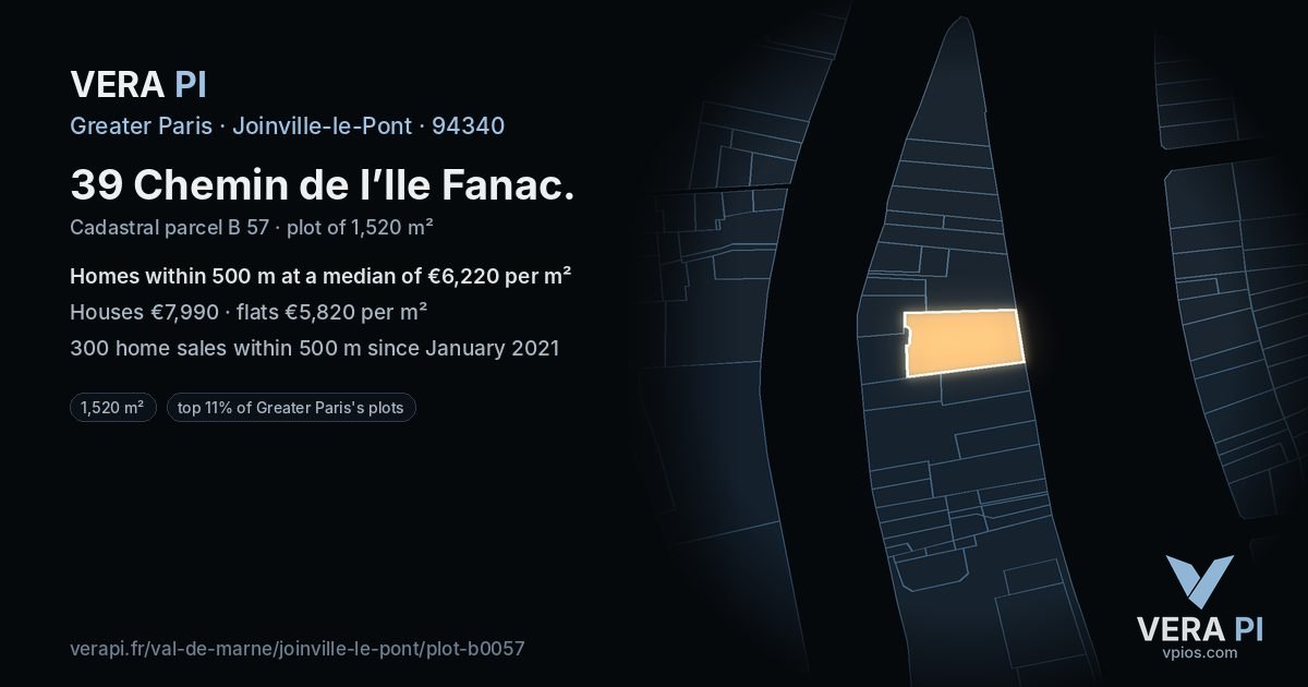 39 Chemin de l’Ile Fanac, Joinville-le-Pont at night – the plot lit, the parcels around coloured by the prices near them