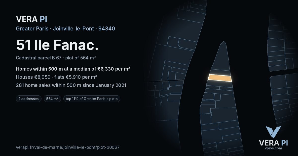 51 Ile Fanac, Joinville-le-Pont at night – the plot lit, the parcels around coloured by the prices near them