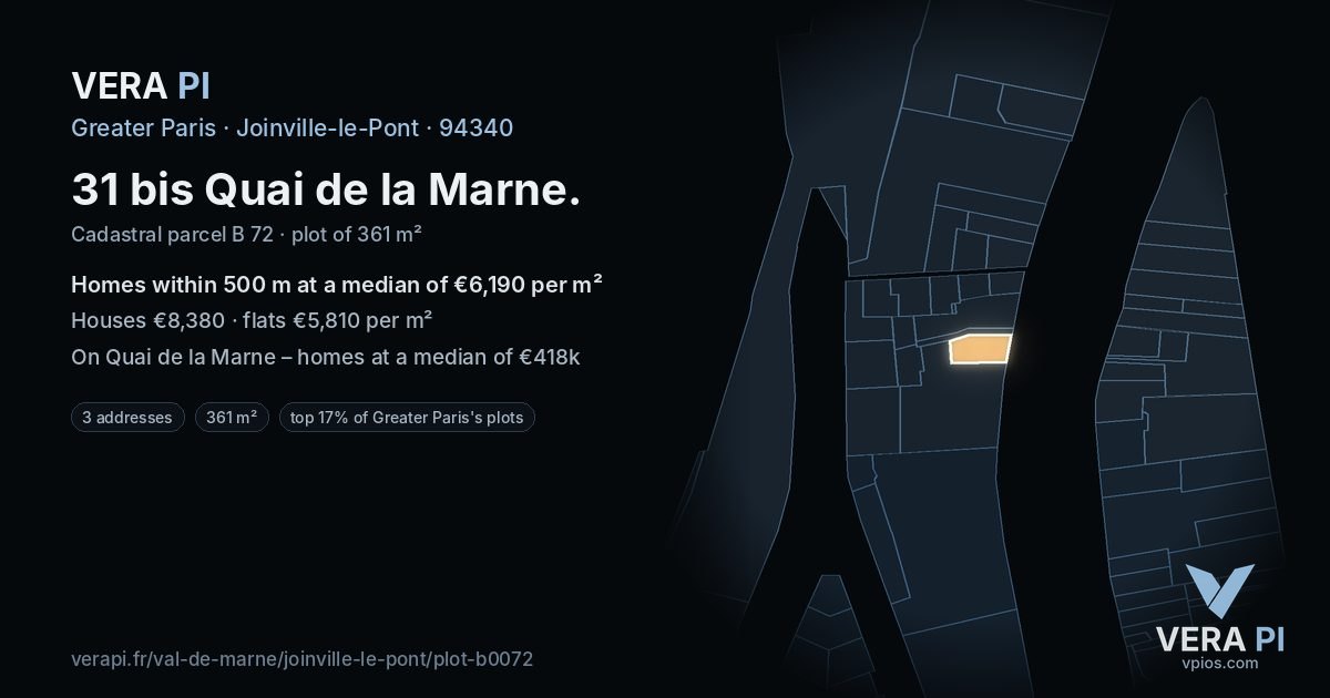 31 bis Quai de la Marne, Joinville-le-Pont at night – the plot lit, the parcels around coloured by the prices near them