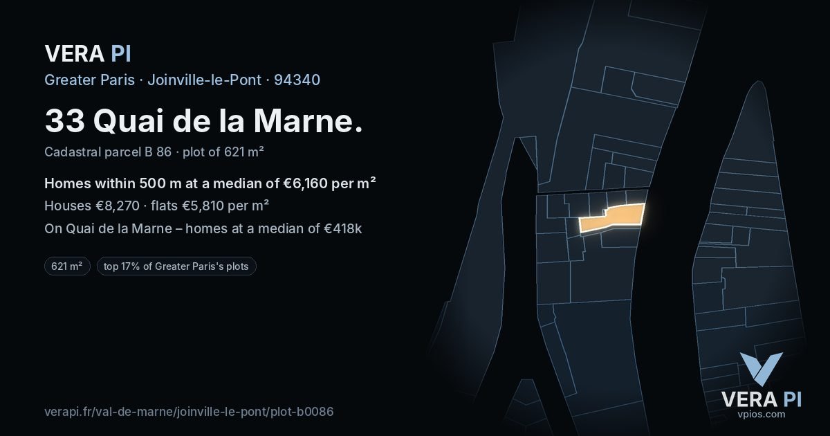 33 Quai de la Marne, Joinville-le-Pont at night – the plot lit, the parcels around coloured by the prices near them