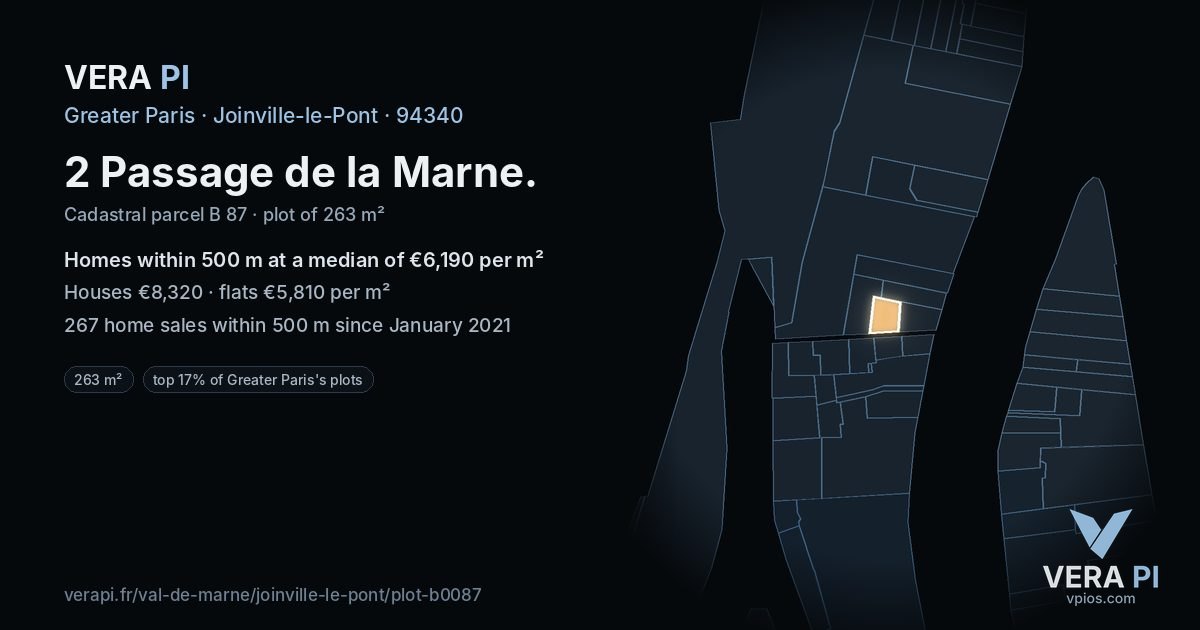2 Passage de la Marne, Joinville-le-Pont at night – the plot lit, the parcels around coloured by the prices near them