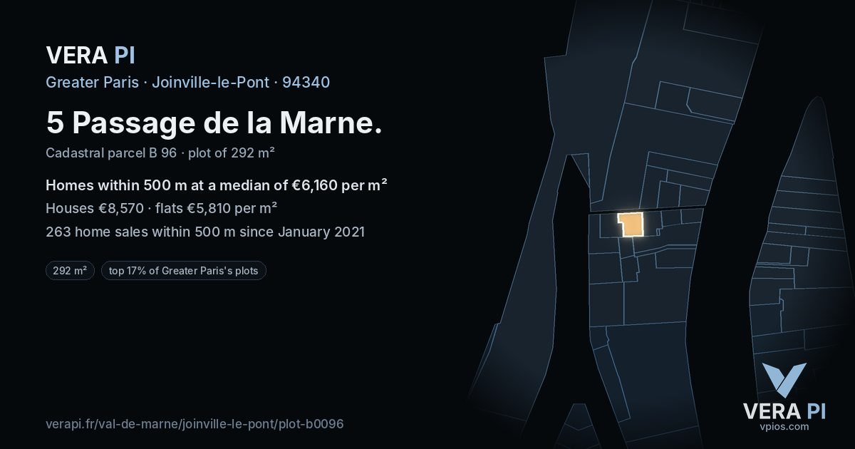 5 Passage de la Marne, Joinville-le-Pont at night – the plot lit, the parcels around coloured by the prices near them