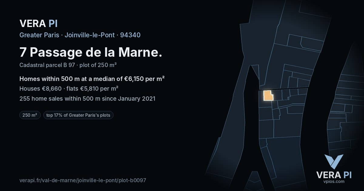 7 Passage de la Marne, Joinville-le-Pont at night – the plot lit, the parcels around coloured by the prices near them
